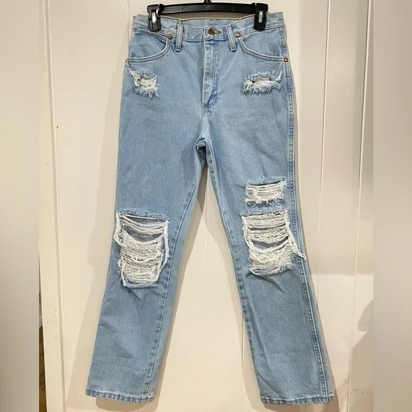Wrangler Straight Leg High Rise Distressed Jeans - Picture 1 of 10